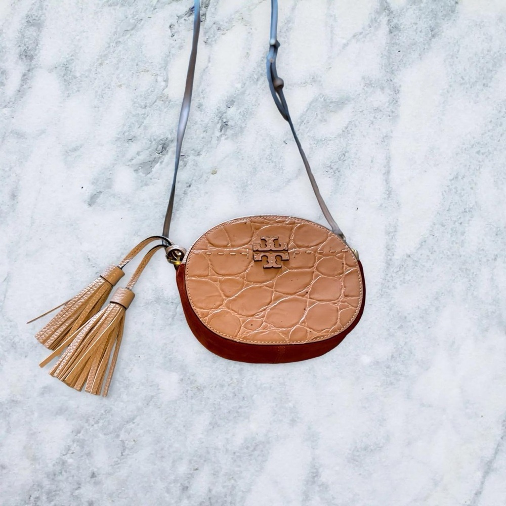 Elegant Tan Crossbody Bag with Tassel